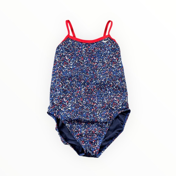 Nike Other - Nike Womens One Piece Swimsuit Red White Blue Confetti Print Athletic Racerback